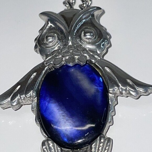 Reed and Barton Owl Pendant Necklace Blue Swirl Jelly Belly Pewter Bird Boxed N8 - Picture 2 of 16